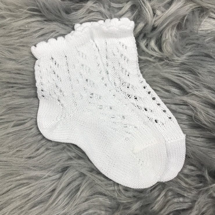 Ankle High White Open Weave Spanish Socks