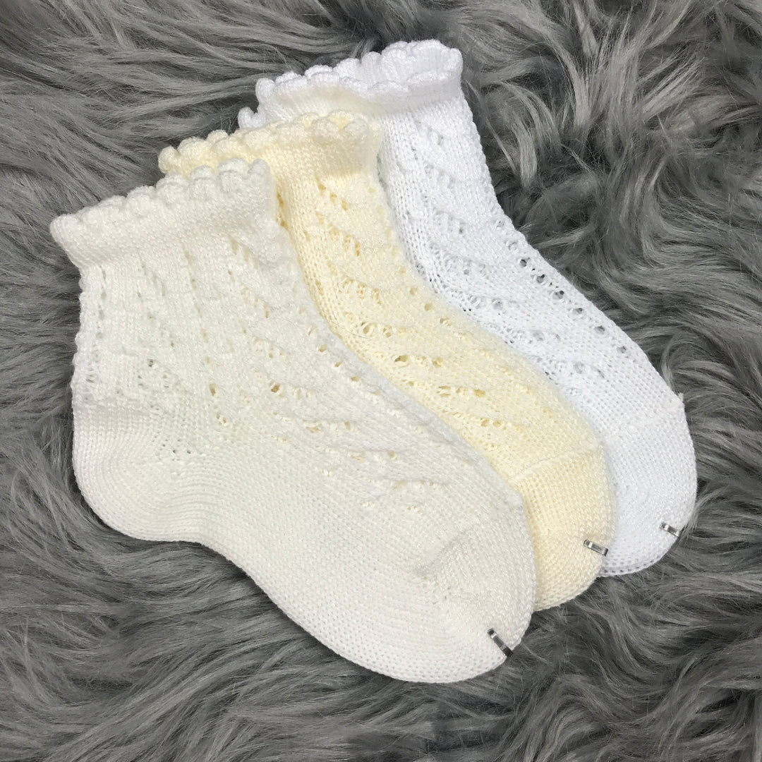 Ankle High Cream, Ivory and White Open Weave Spanish Socks