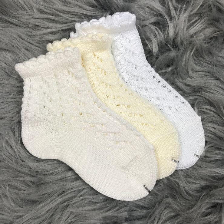 Ankle High Cream, Ivory and White Open Weave Spanish Socks