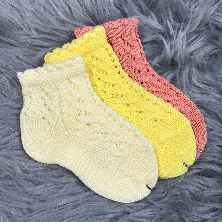 Ankle High Lemon, Yellow and Peach Open Weave Spanish Socks