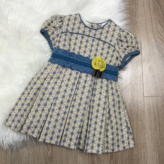 Yellow & Blue Dress With Blue Waistband