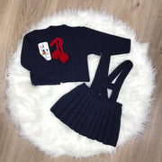 Girls Navy Blue & Red Knitted H-Bar Pom Pom Set
