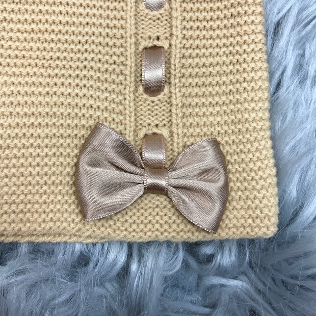 Camel Ribbon & Bow Knitted Spanish Cardigan