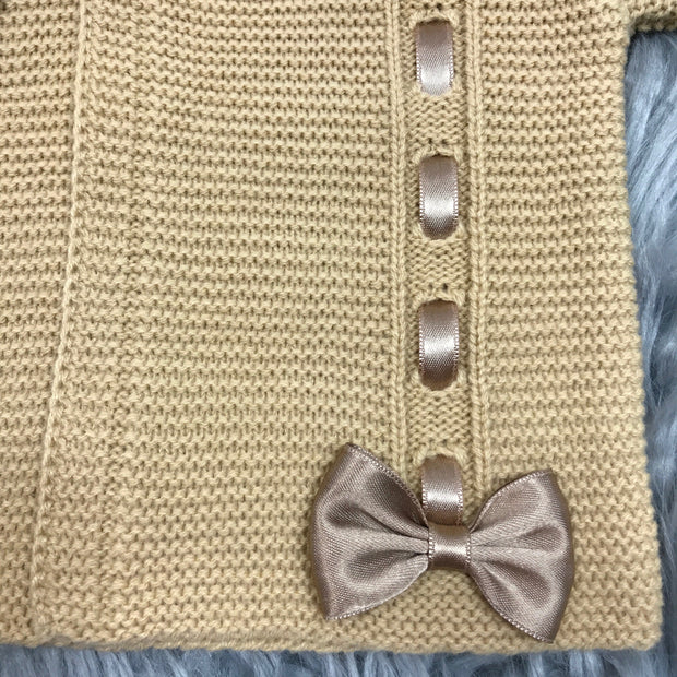 Camel Ribbon & Bow Knitted Spanish Cardigan