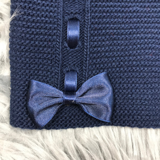 Navy Blue Ribbon & Bow Knitted Spanish Cardigan
