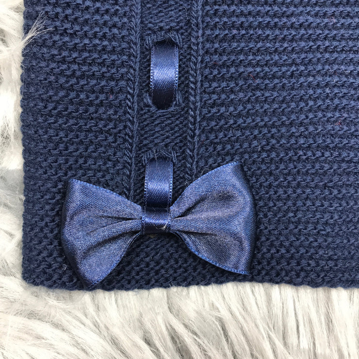Navy Blue Ribbon & Bow Knitted Spanish Cardigan