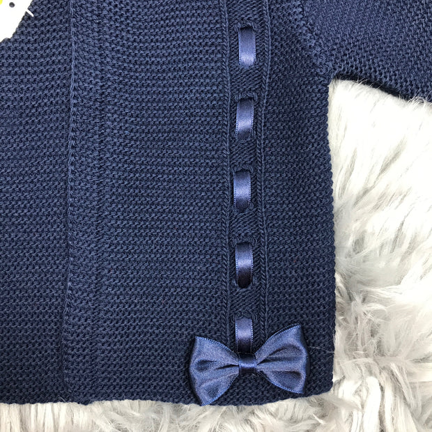 Navy Blue Ribbon & Bow Knitted Spanish Cardigan