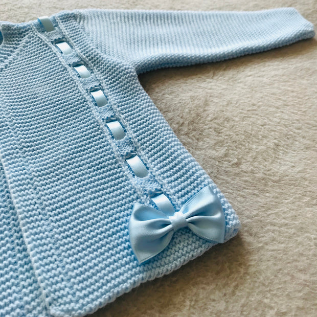 Baby Blue Ribbon & Bow Knitted Spanish Cardigan