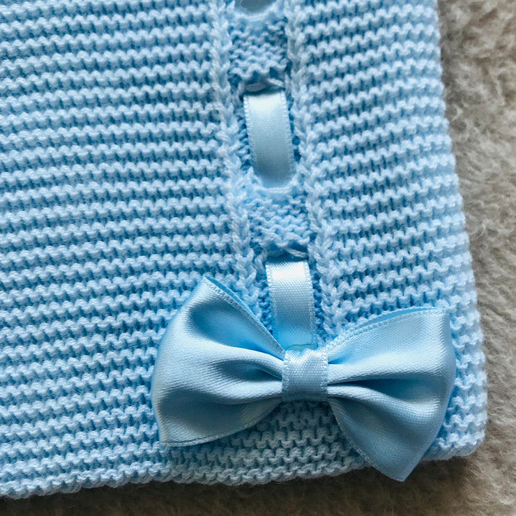 Baby Blue Ribbon & Bow Knitted Spanish Cardigan