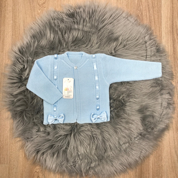 Baby Blue Ribbon & Bow Knitted Spanish Cardigan