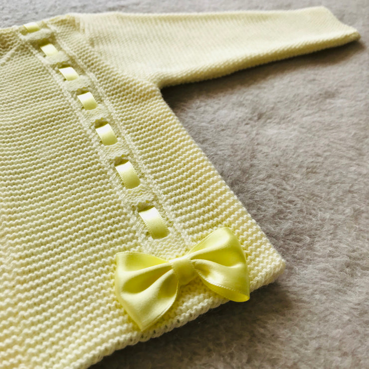 Lemon Ribbon & Bow Knitted Spanish Cardigan