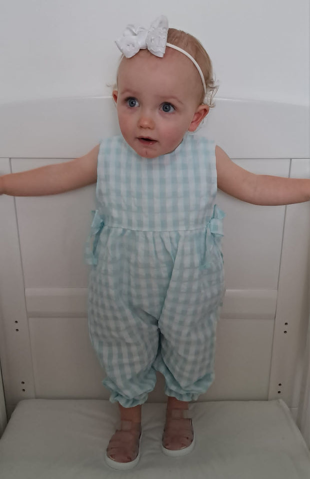 Aqua & White Gingham Jumpsuit