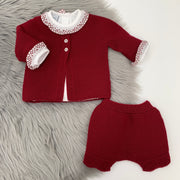 Burgundy Knitted Cardigan Vest and Short Set