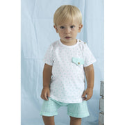 Green White Gingham Shorts & T Shirt Set