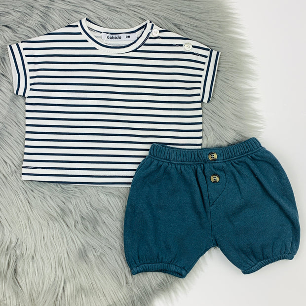 Navy & Cream Stripe T-Shirt & Shorts Set