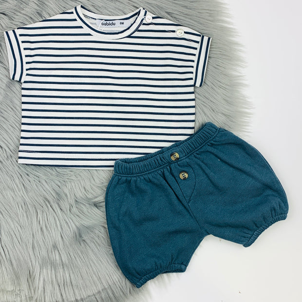 Navy & Cream Stripe T-Shirt & Shorts Set