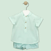 Turquoise & White Gingham Shirt & Shorts Set