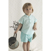 Turquoise & White Gingham Shirt & Shorts Set