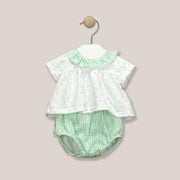 Green & White Gingham Bloomers & T Shirt Set