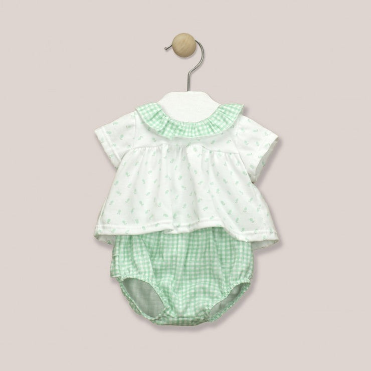 Green & White Gingham Bloomers & T Shirt Set