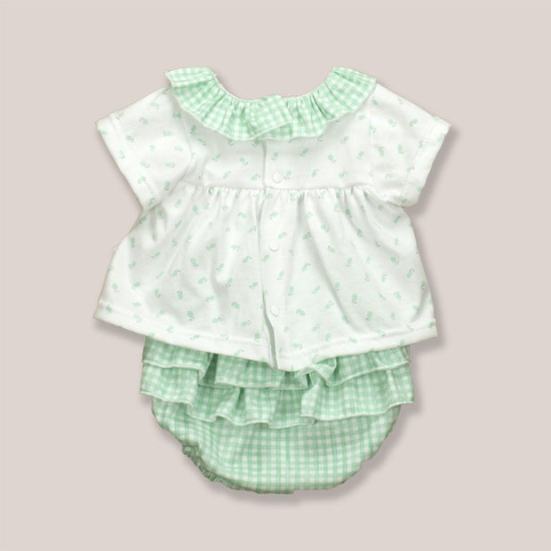 Green & White Gingham Bloomers & T Shirt Set