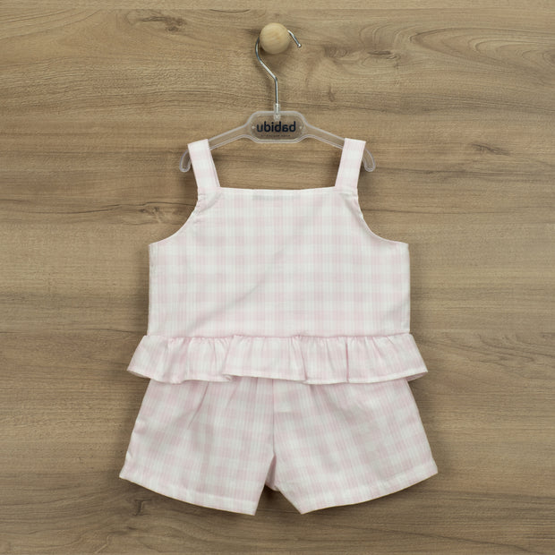 Pink & White Gingham Shorts & Sleeveless Top