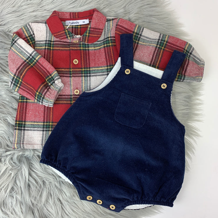 Red Tartan Shirt and Navy Romper Set