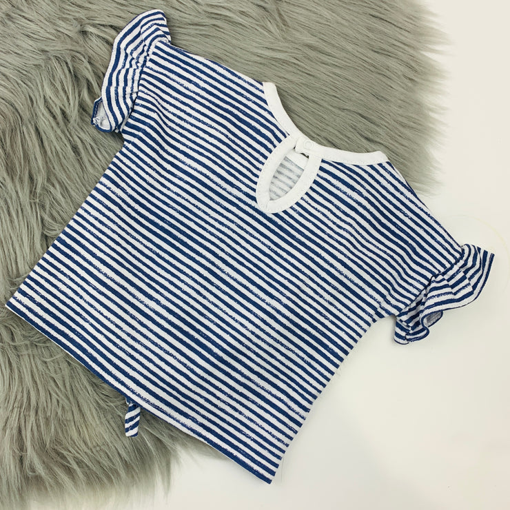 Navy Blue & White Stripe  Ruffle T-Shirt Back