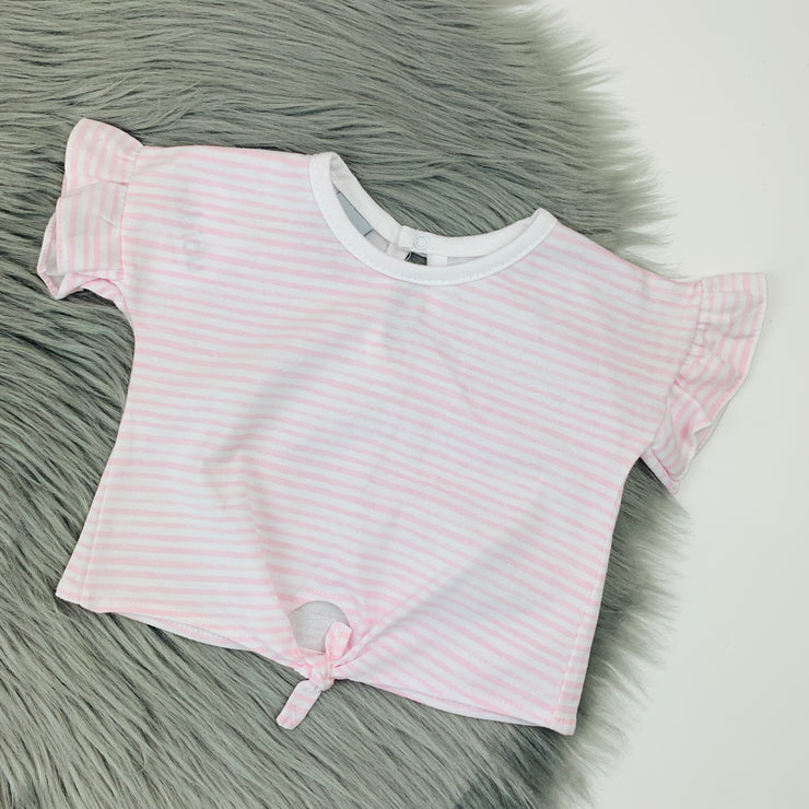 Pink & White Stripe Ruffle T-Shirt