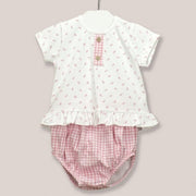 Pink & White Gingham Shorts & T Shirt Set