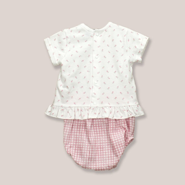 Pink & White Gingham Shorts & T Shirt Set