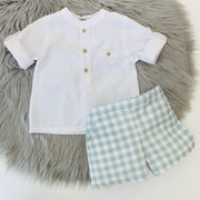Green & White Gingham Shirt & Short Set