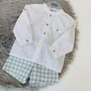 Green & White Gingham Shirt & Short Set