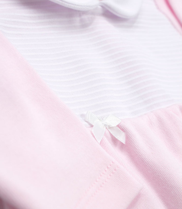 Baby Pink & White Ribbed Spanish Sleepsuit Close