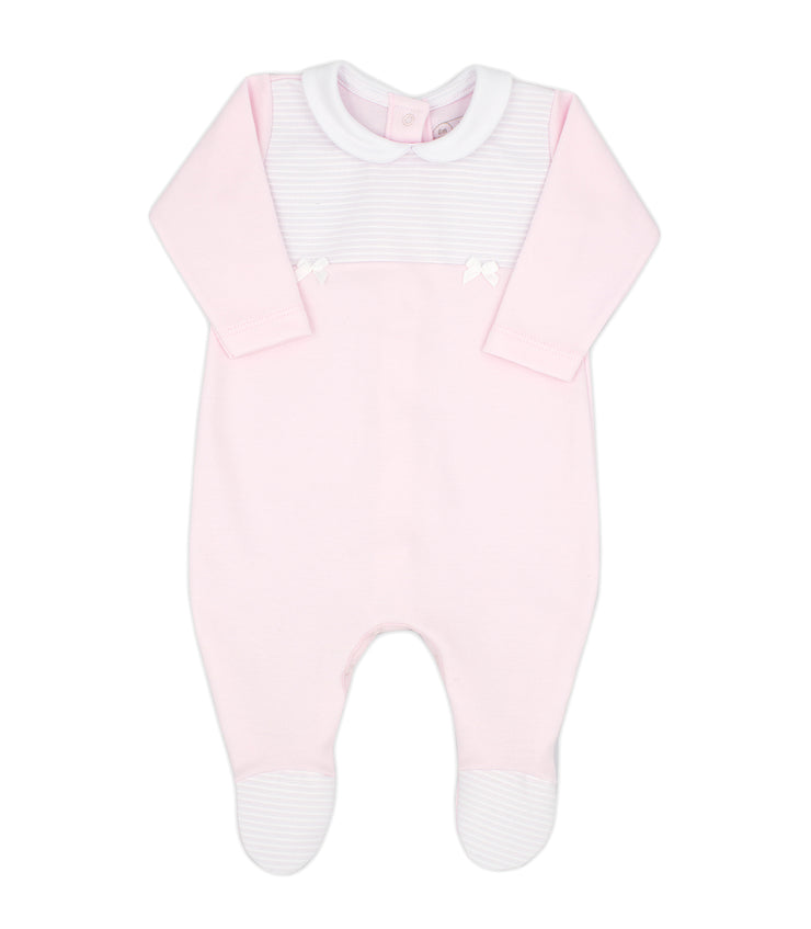 Baby Pink & White Ribbed Spanish Sleepsuit