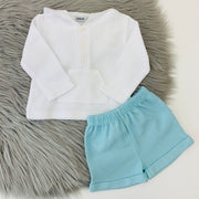 Duck Egg Shorts & Hooded White T-Shirt Set