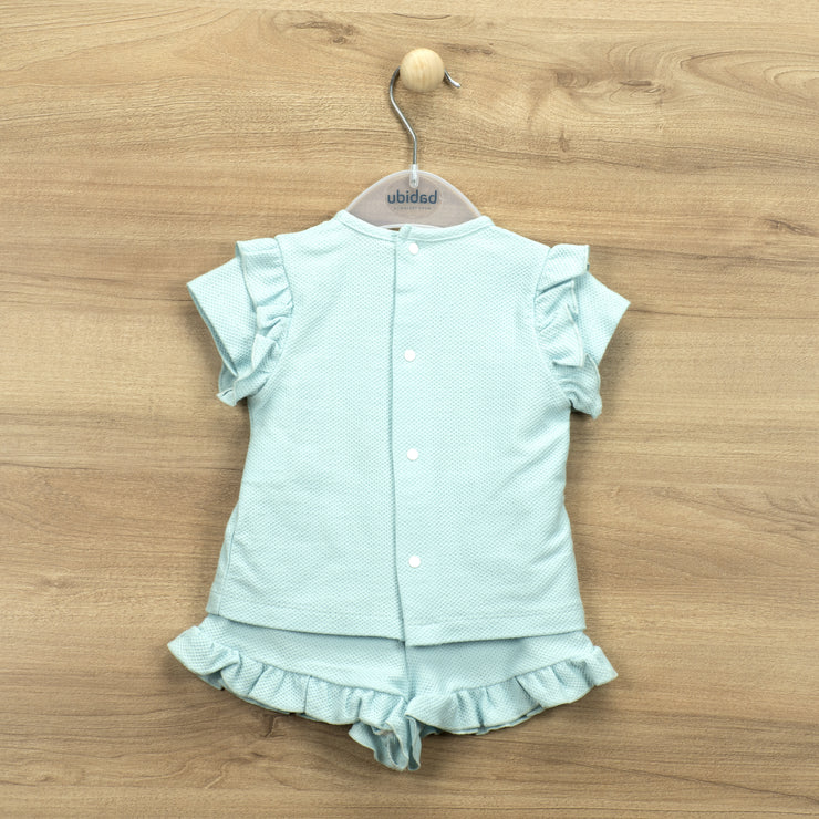 Duck Egg Ruffle Shorts T-Shirt Set Back