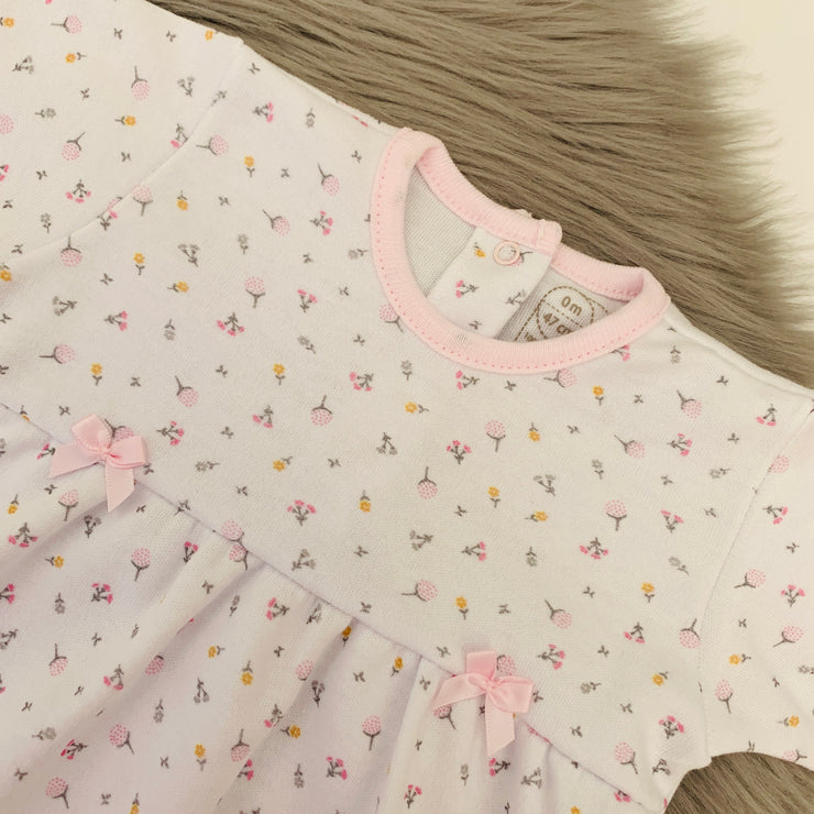 White Ditsy Floral Patern Sleepsuit Close