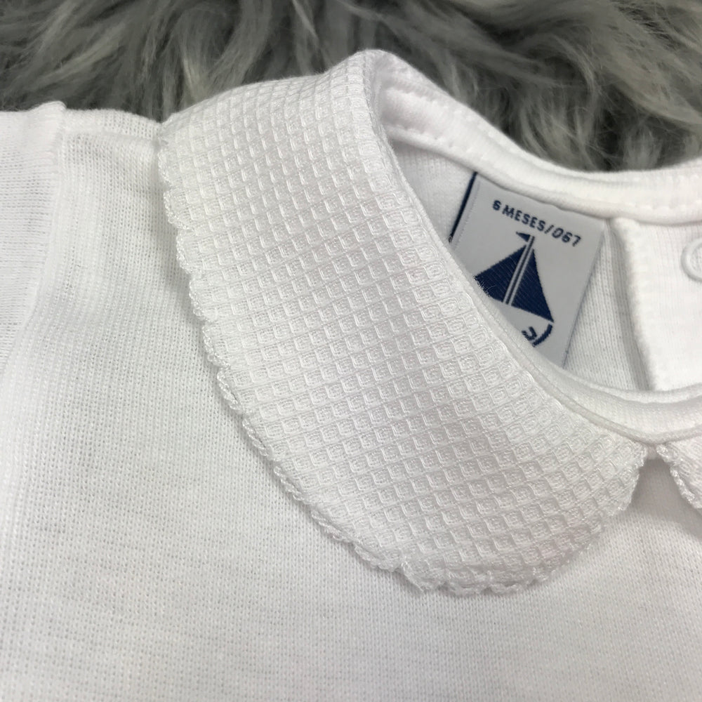 Peter Pan Collar Short Sleeve White Body Vest White Trim Collar