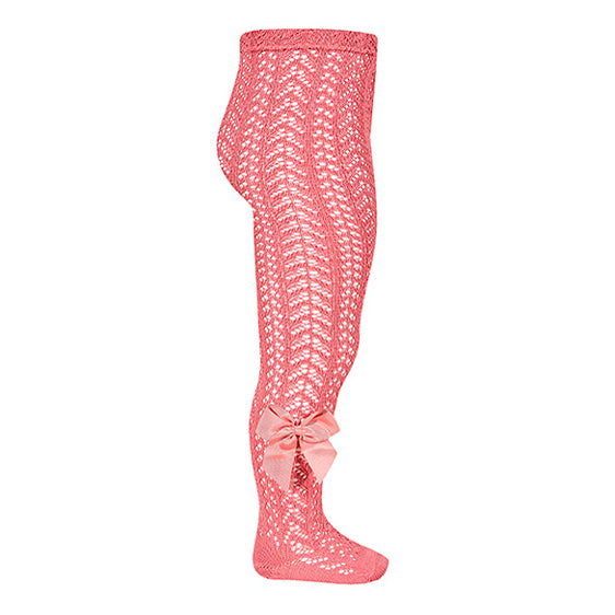 Red Open Weave Pearl Tights With Grossgrain Bow