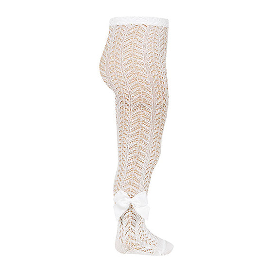 Cream Open Weave Pearl Tights With Grossgrain Bow