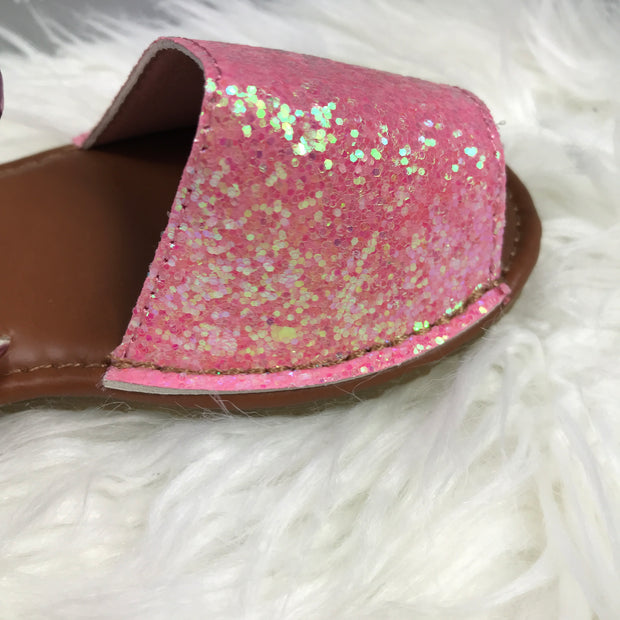 Pink Glitter Spanish Sandals Close