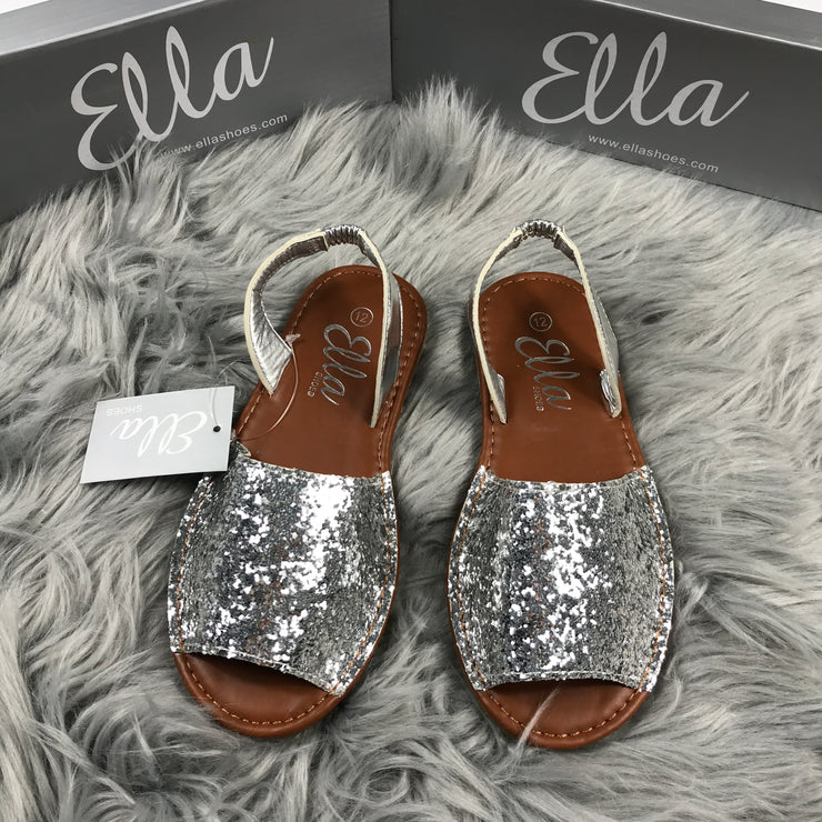 Silver Slingback Glitter Spanish Sandals front