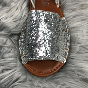 Silver Slingback Glitter Spanish Sandals close