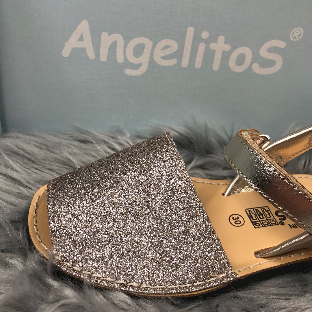 Gold Mini Glitter Spanish Sandals Close