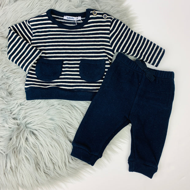 Navy & Cream Striped Top & Trousers