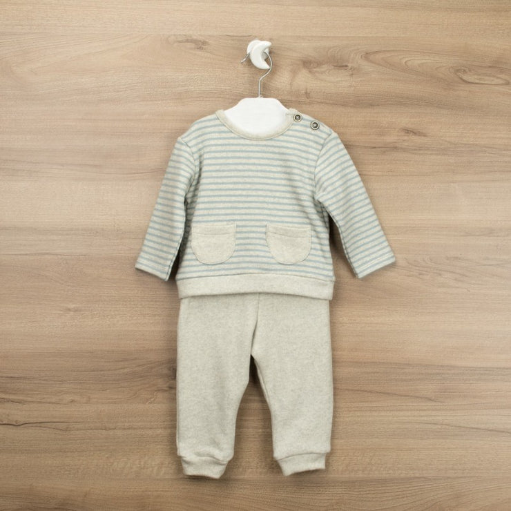 Sage & Grey Striped Top & Trousers