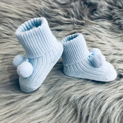 Newborn Blue Ankle High Spanish Pom Pom Socks