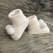 Newborn White Ankle High Spanish Pom Pom Socks