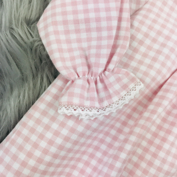 Pink Checked Frilly Collar Smocked Dress Sleeve